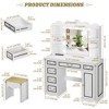 Fredees Vanity Desk: Large Mirror, Lights, Charging Station, 6 Drawers, Makeup Dressing Table with Storage Stool - 2 of 4