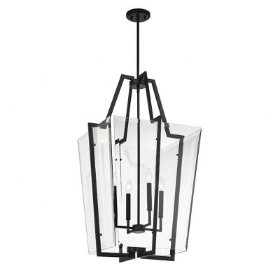 Matte Black 4-Light Pendant with Clear Beveled Glass Shade