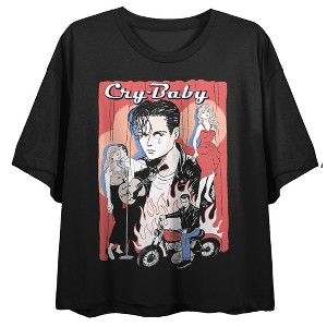Cry-Baby (1990) Sketched Collage Art Women's Black Crop Tee - 1 of 3