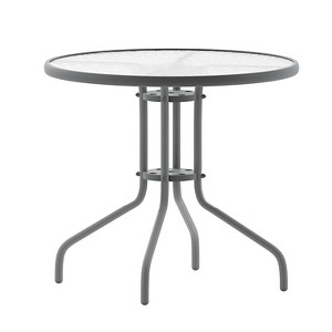 Emma and Oliver 31.5" Round Tempered Glass Metal Table with Smooth Ripple Design Top - 1 of 4
