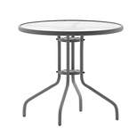 Emma and Oliver 31.5" Round Tempered Glass Metal Table with Smooth Ripple Design Top