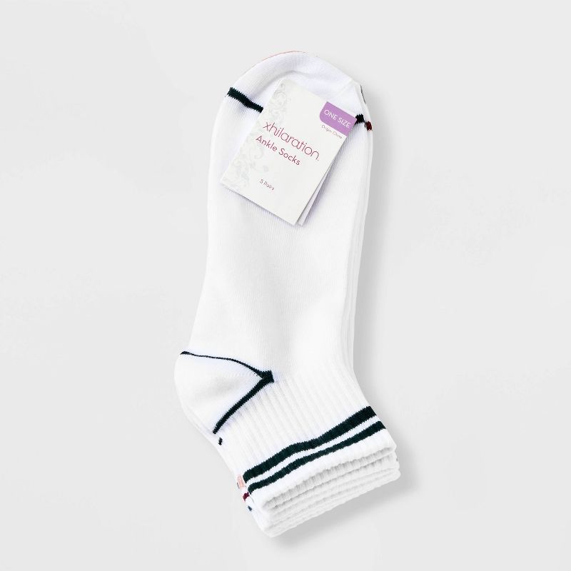 Women&#39;s Ribbed Striped 5pk Ankle Socks - Xhilaration&#8482; White 4-10, 3 of 5