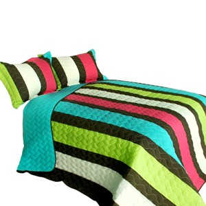 Slickblue 3 Piece Full/Queen, Soft Vermicelli Quilted Quilt and Shams, Quilt Set, Vertical Stripes, 9 Options - 1 of 4