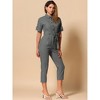INSPIRE CHIC Women's Short Sleeve Collared Solid Color Button Down Tie Waist Cargo Jumpsuit - 2 of 4