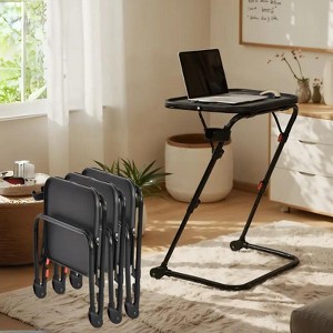 FurnitureR Adjustable Folding TV Tray with 4 Height & 3 Tilt Angle, Foldable Dinner Trays Laptop Snack Table with Cup Holder for Bed & Sofa, Set of 4 - 1 of 4
