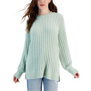 Hippie Rose Womens Ribbed-Knit Eyelash Pullover Sweater, Green, Medium - 1 of 1