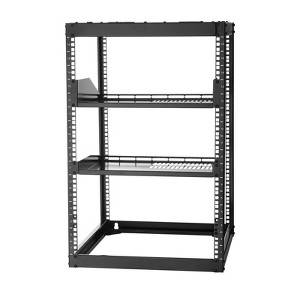 VEVOR 16U Open Frame Network Rack, 23 in Depth, Wall Mounted or Floor Standing Server Rack, Heavy Duty 4 Post, with Vented Shelves, Black - 1 of 4