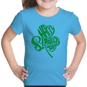 LA Pop Art Girl's Word Art T-shirt - St. Patrick's Day Shamrock - 1 of 4
