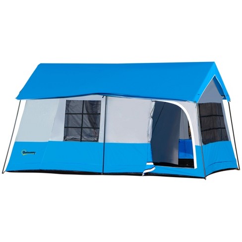 Outsunny Large Camping Tent with 10 Person Floorspace, Rain Cover &  Breathable Mesh Roof, Large Tent 8 Person Big Family Tent Camping  Accessory, Blue