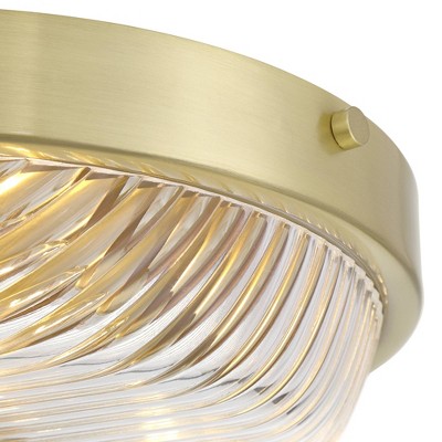 12" Round Brass and Glass Flush-Mount Ceiling Light Fixture