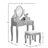FONTOI 32"W Wood Makeup Vanity Table Stool Set with Adjustable Mirror 5 Storage Drawers for Bedroom Dressing Room, Silver, 32"*16"*53" - 3 of 4