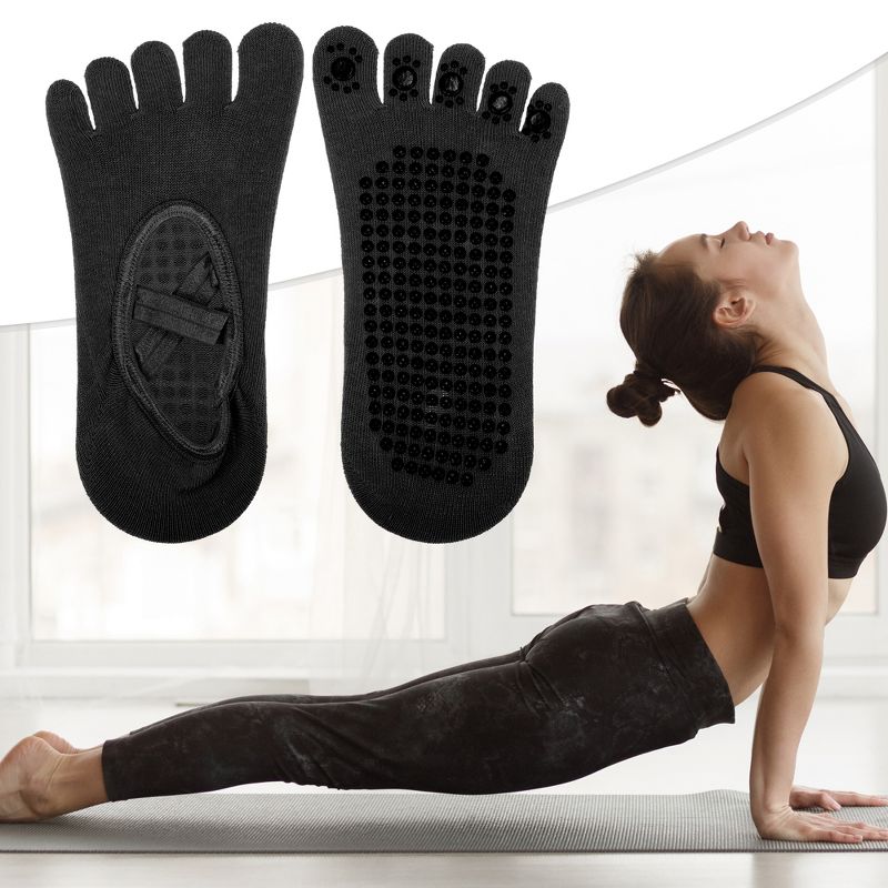 Unique Bargains Non-Slip Yoga Socks Five Toe Socks Pilates Barre for Women with Grips, 2 of 7