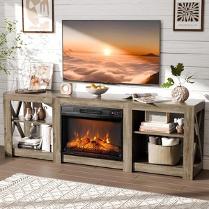 VINGLI Fireplace TV Stand for up to 80 inch TVs, Farmhouse Entertainment Center with Electric Fireplace Heater & Adjustable Shelves - 1 of 4
