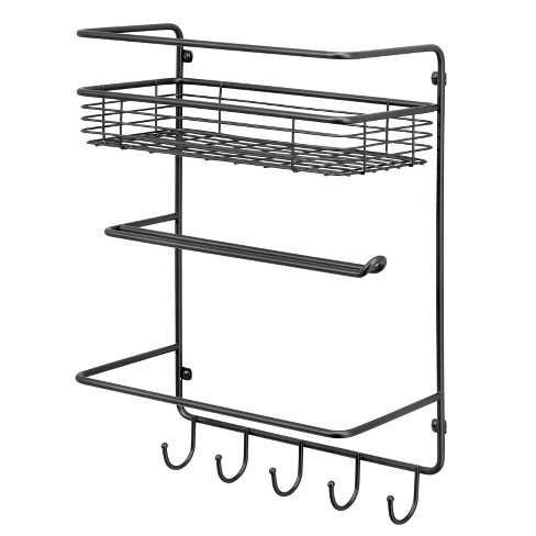 Mdesign Metal Wall Mount Paper Towel Holder With Storage Shelf & Hooks ...