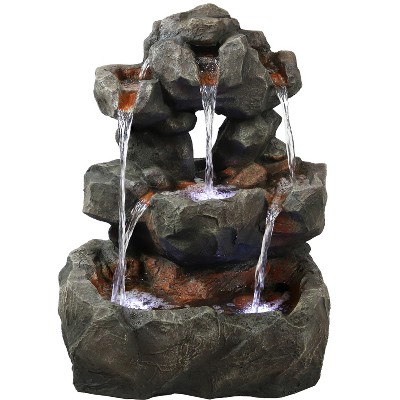 Sunnydaze 32"H Electric Fiberglass and Polyresin Layered Rock Waterfall Outdoor Water Fountain with LED Lights