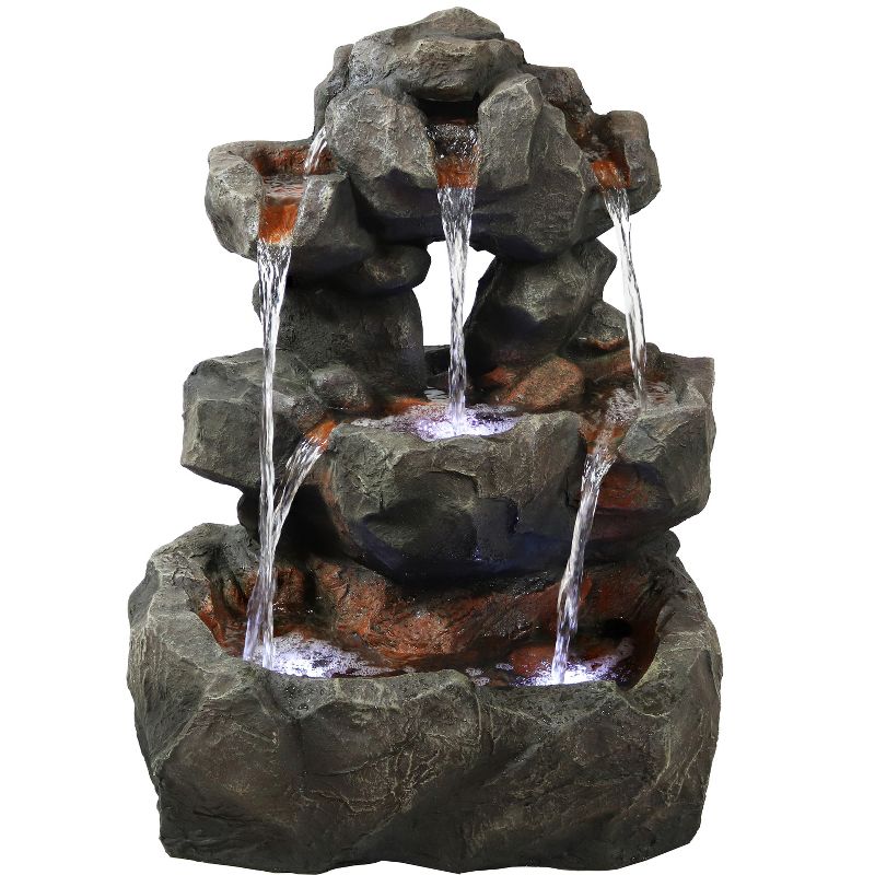 Sunnydaze 32"H Electric Fiberglass and Polyresin Layered Rock Waterfall Outdoor Water Fountain with LED Lights, 1 of 13