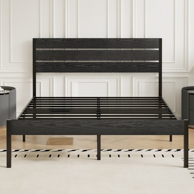 VECELO Platform Bed Frame With Rustic Vintage Wood Headboard and Footboard, Sturdy Metal Slats, No Box Spring Required