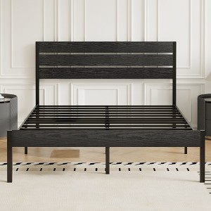VECELO Platform Bed Frame With Rustic Vintage Wood Headboard and Footboard, Sturdy Metal Slats, No Box Spring Required - 1 of 4