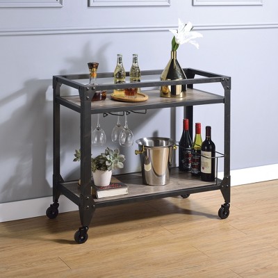 NicBex Mobile Kitchen Island Cart Metal Frame Kitchen Carts on Wheels with Storage, 2-Tier Shelves and Bottles Rack for Kitchen, Black