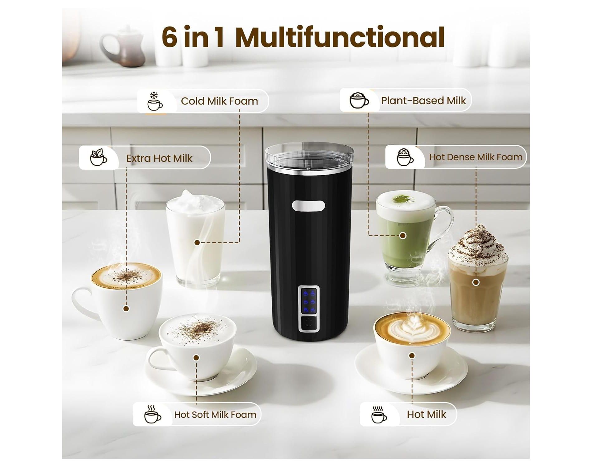 ZAFRO Milk Frother, 6-in-1 Electric Milk Steamer with Stainless Steel Inner Tank£¬Automatic Warm and Cold Foam Maker for Latte, Cappuccinos, Macchiato