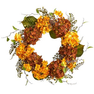 Nearly Natural 24” Fall Hydrangea Artificial Autumn Wreath - 1 of 4