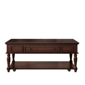Luxystar Farmhouse Coffee Table with One Drawer Lockable Wheels and Solid Wood Legs for Living Room, Espresso - 1 of 4