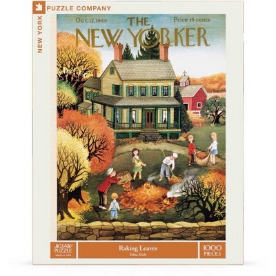 New York Puzzle Company Raking Leaves 1000 Piece Puzzle