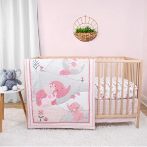 The Peanutshell Pink Elephant Crib Bedding Set and Stuffie Plush Toy - 4 Piece Set - 1 of 4