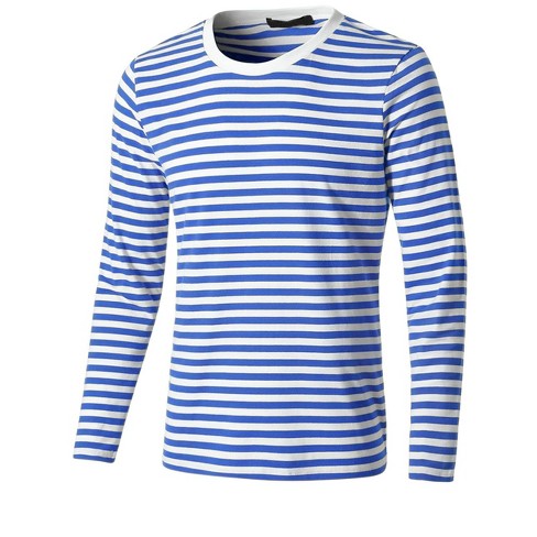 Lars Amadeus Men's Casual Striped Crew Neck Long Sleeve Pullover T-Shirt  Blue and White 34