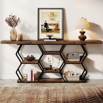 Hommoo 70.9" Extra Long Console Table with Shelves Rustic Brown