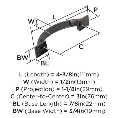 Gunmetal 3-Inch Transitional Cabinet Pull with Mounting Hardware