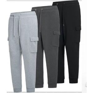 Mens 3 Pack Cargo Jogger Fleece Sweats Regular Fit Drawstring Weekend Casual FLeece - 1 of 4