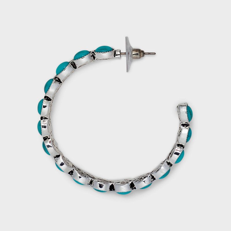 Faux Turquoise Stone Hoop Earrings - Wild Fable&#8482; Turquoise Blue, 4 of 5