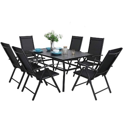 7pc Patio Dining Set Rectangular Table with Umbrella Hole & Folding Reclining Chairs - Captiva Designs