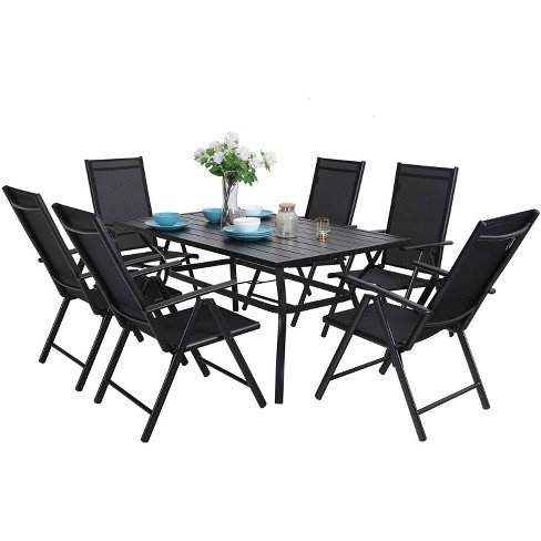 7pc Patio Dining Set Rectangular Table, Rectangular Patio Table Set With Umbrella Hole