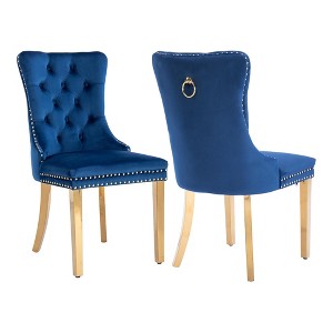 QingMoon Velvet Dining Chairs Set of 2, Button Tufted Kitchen Chairs with Stainless Steel Plating Legs, Modern Accent Chairs for Living Room - 1 of 4