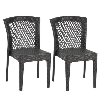 Infurnic Patio Dining Chairs 2PCS All-Weather Resistant Durable Space-Saving Design Versatile for Patio, Garden, Black, 20"*23.5"*32.75"