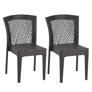 Infurnic Patio Dining Chairs 2PCS All-Weather Resistant Durable Space-Saving Design Versatile for Patio, Garden, Black, 20"*23.5"*32.75" - 1 of 4