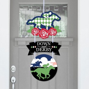 Big Dot of Happiness Kentucky Horse Derby - Hanging Porch Horse Race Party Outdoor Decorations - Front Door Decor - 3 Piece Sign - 1 of 4