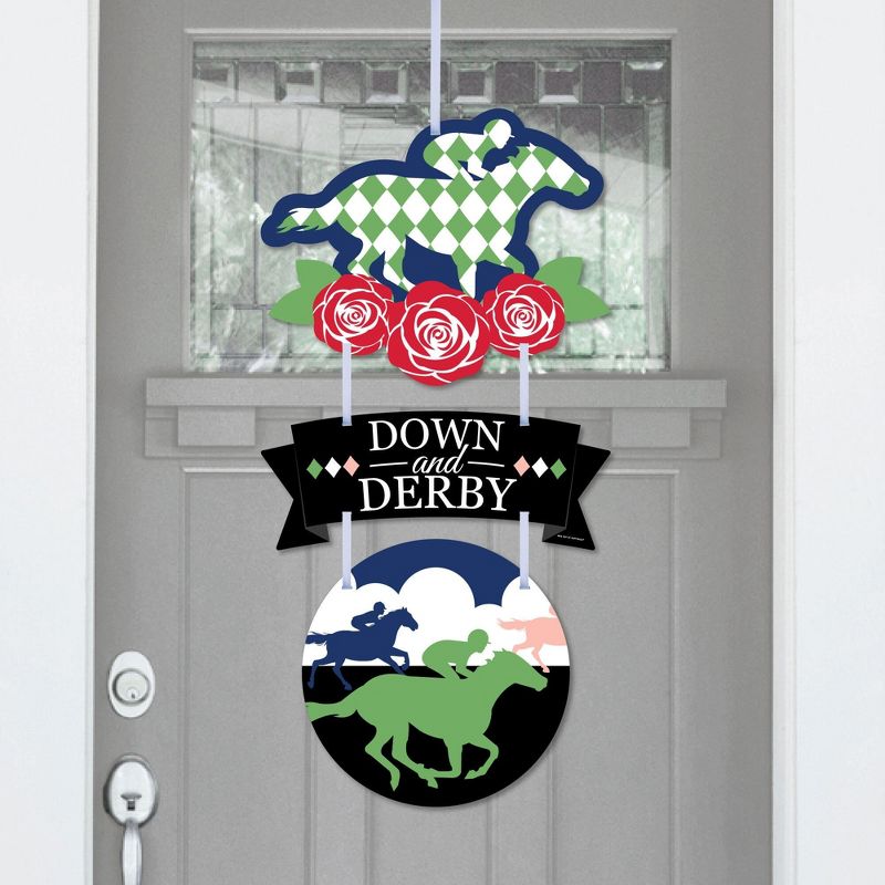 Big Dot of Happiness Kentucky Horse Derby - Hanging Porch Horse Race Party Outdoor Decorations - Front Door Decor - 3 Piece Sign, 1 of 9