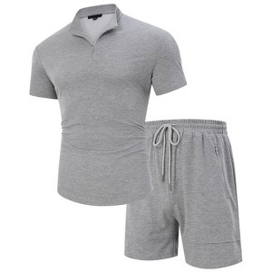 Coolmee Mens Tracksuit Casual 2 Piece Quarter Zip Polo Shirt and Shorts Set Athletic Jogging Sports Outfits - 1 of 4