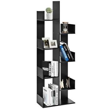 Costway 8-Tier Bookshelf Bookcase w/8 Open Compartments Space-Saving Storage Rack White/Black