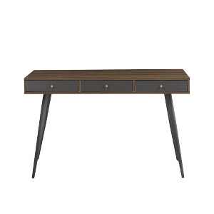 LIVAREEmlen Mid Century Desk, Modern Writing Study Desk with Drawers, Multifunctional Home Office Computer Desk, Walnut+Dark Grey - 1 of 4