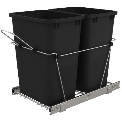 2x25 QT Double Bin Pullout Trash Can for Under Kitchen Cabinet, Space-Saving Garbage Recycling Bin On Full-Extension Slides, Black