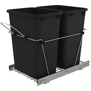 2x25 QT Double Bin Pullout Trash Can for Under Kitchen Cabinet, Space-Saving Garbage Recycling Bin On Full-Extension Slides, Black - 1 of 2
