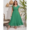 Womens Plus Size Casual Sleeveless Maxi Dress Ruffle Sleeve A Line Swing Summer Maxi Dress with Pockets - 2 of 4