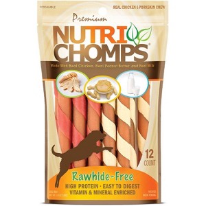 Nutri Chomps Peanut Butter, Chicken & Milk Flavor Twist Dog Treat - 6.35oz/12ct - 1 of 4
