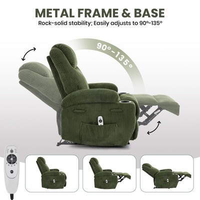 Graphic showing metal frame & base with recliner rotation from 90° to 135°