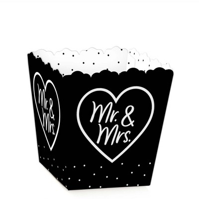 Big Dot of Happiness Mr. and Mrs. - Party Mini Favor Boxes - Black and White Wedding or Bridal Shower Treat Candy Boxes - Set of 12