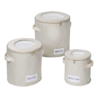 Natural Polyester Round Dinnerware Storage Box Set with Clear View Top